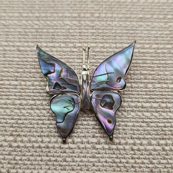 Sterling Silver Large Abalone Butterfly Pin Brooch A5921 - Picture 1 of 5